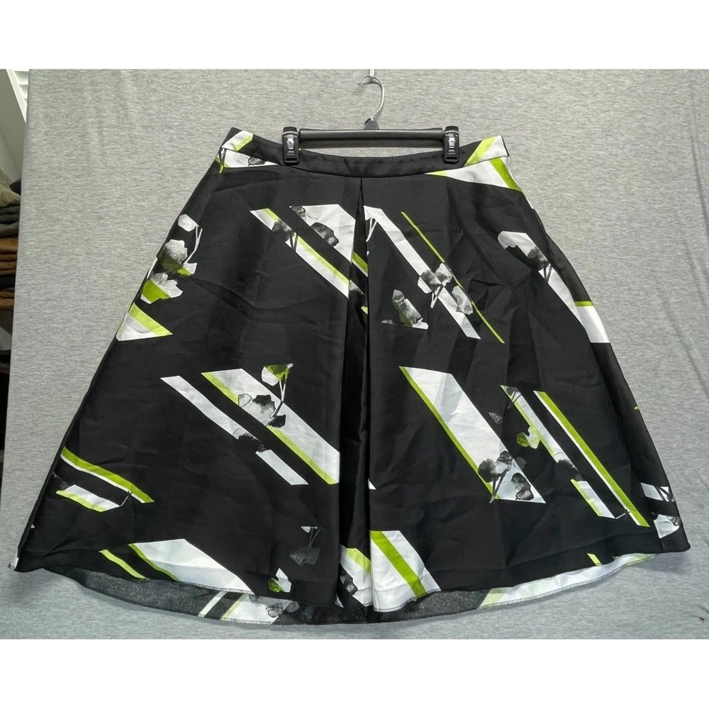 Lane Bryant A-Line Midi Skirt Womens 20 Black Abstract Floral Pleated Back Zip